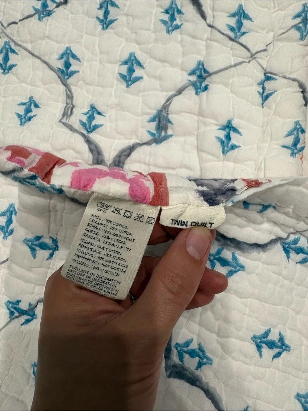 Anthropologie Twin Quilt Embroidered Floral Reversible